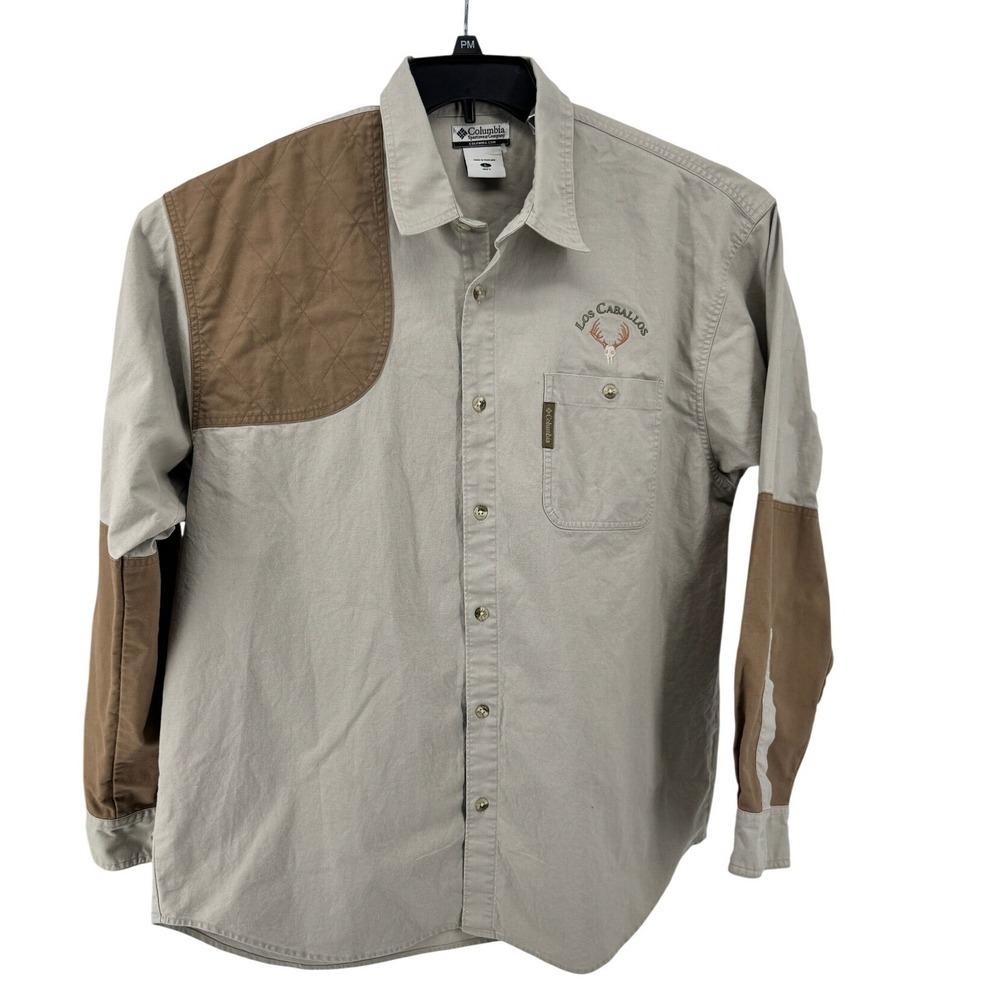 Columbia Shooting Shirt Mens Large Tan Quilted Shoulder Los Caballos Hunting L